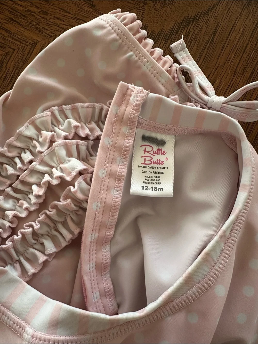 Ruffle Butts Pink Polka Dot Long Sleeve One Piece Rash Guard, 12-18 Months